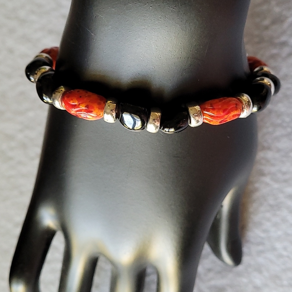 Stone and Black Jasper Stretch Bracelet